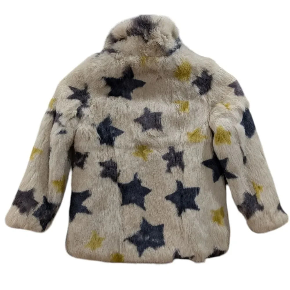 YVES SALOMON Enfant Rabbit Fur Star Pattern Coat Girl's Size 6 NWOT